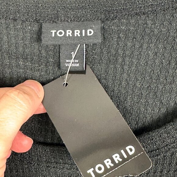NWT Torrid Black Waffle Crew Neck Long Sleeve Raglan Top Size 1X Thermal Knit - Picture 6 of 14